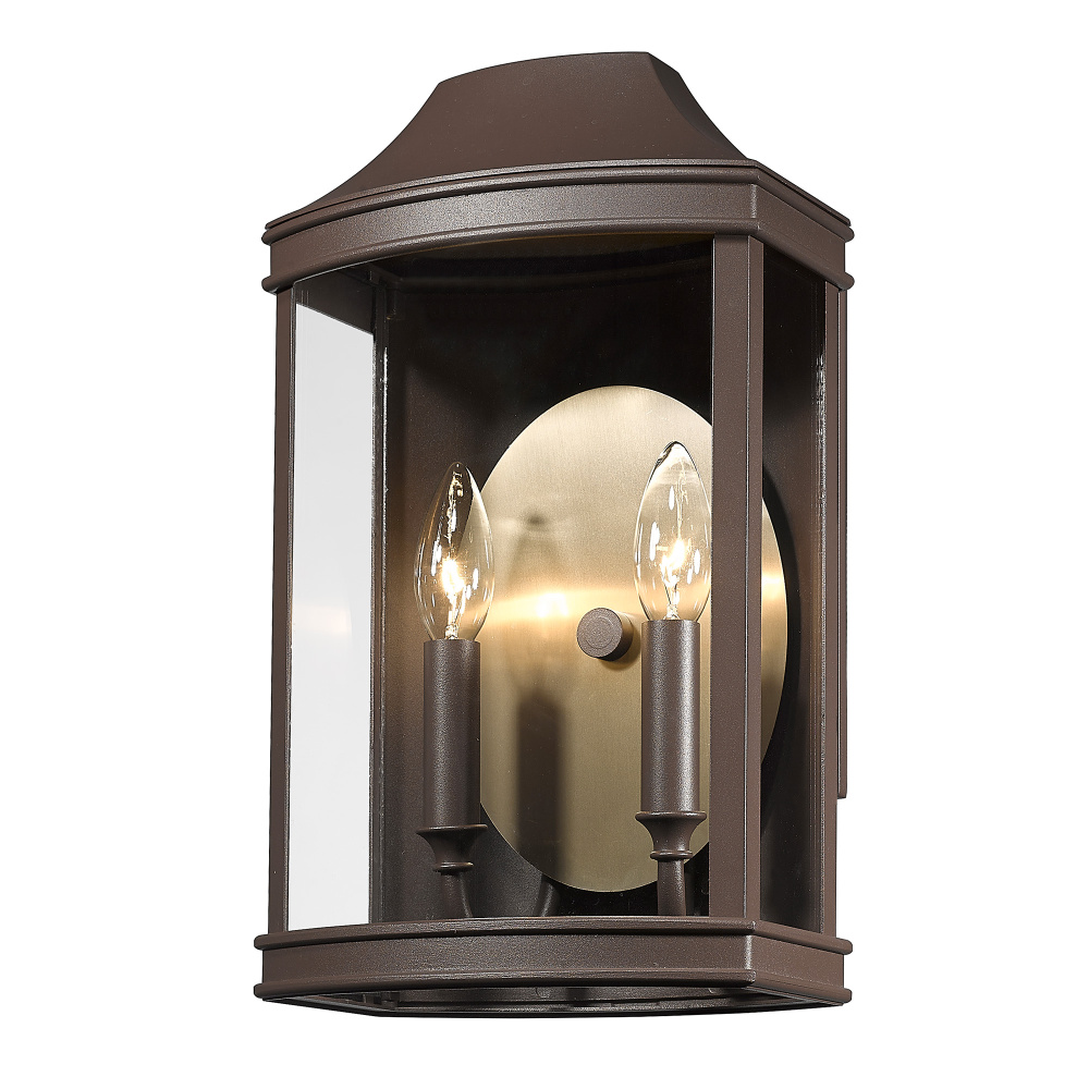 Wry Lighting Cohen 2-light Outdoor Wall in Textured Bronze and Brushed Champagne Brass